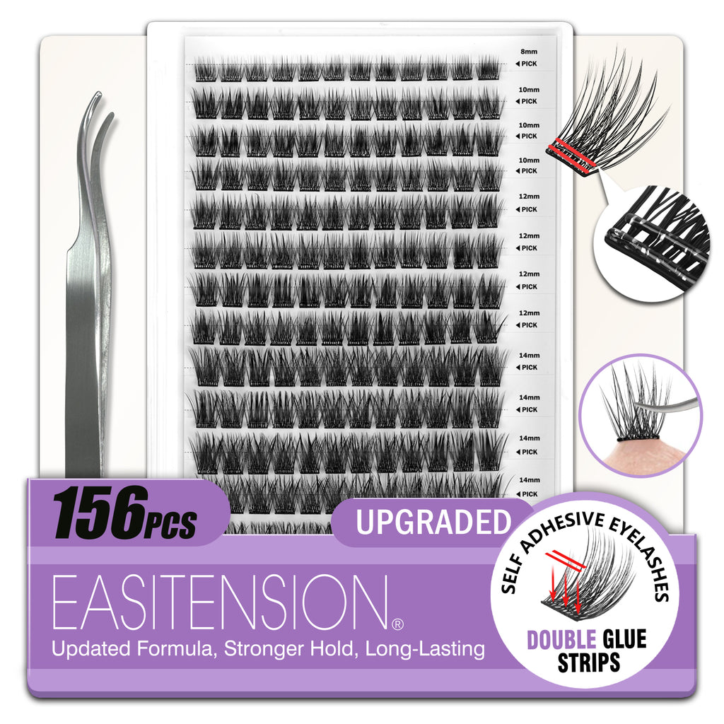 EASITENSION 156 PCS Self Adhesive Eyelashes Clusters Kit Lash Clusters DIY Eyelashes Pre Glued No Glue Needed No Remover No residue