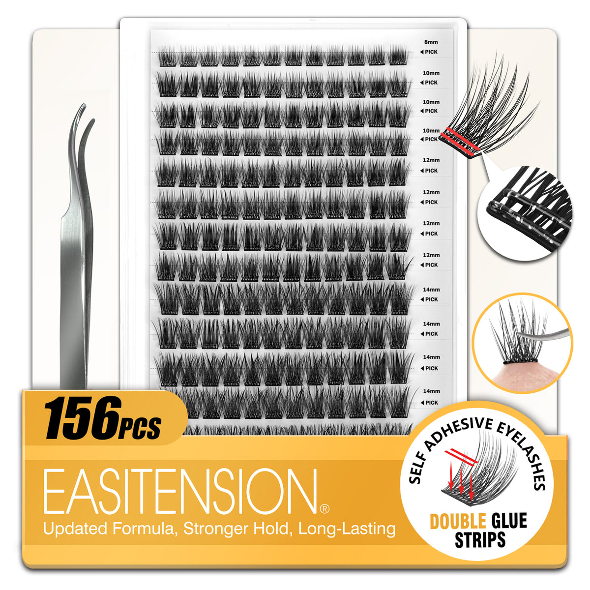 EASITENSION 156 PCS Self Adhesive Eyelashes Clusters Kit Lash Clusters DIY Eyelashes Pre Glued No Glue Needed No Remover No residue