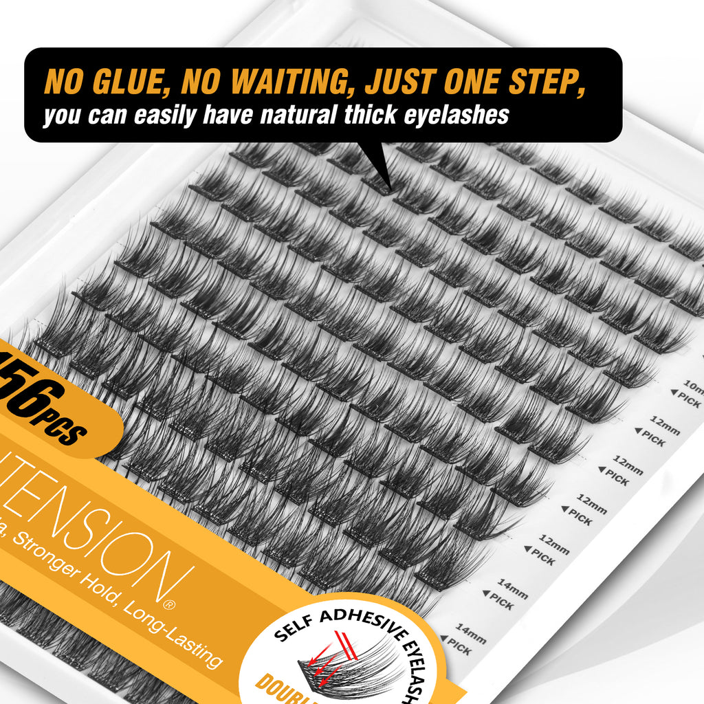 EASITENSION 156 PCS Self Adhesive Eyelashes Clusters Kit Lash Clusters DIY Eyelashes Pre Glued No Glue Needed No Remover No residue