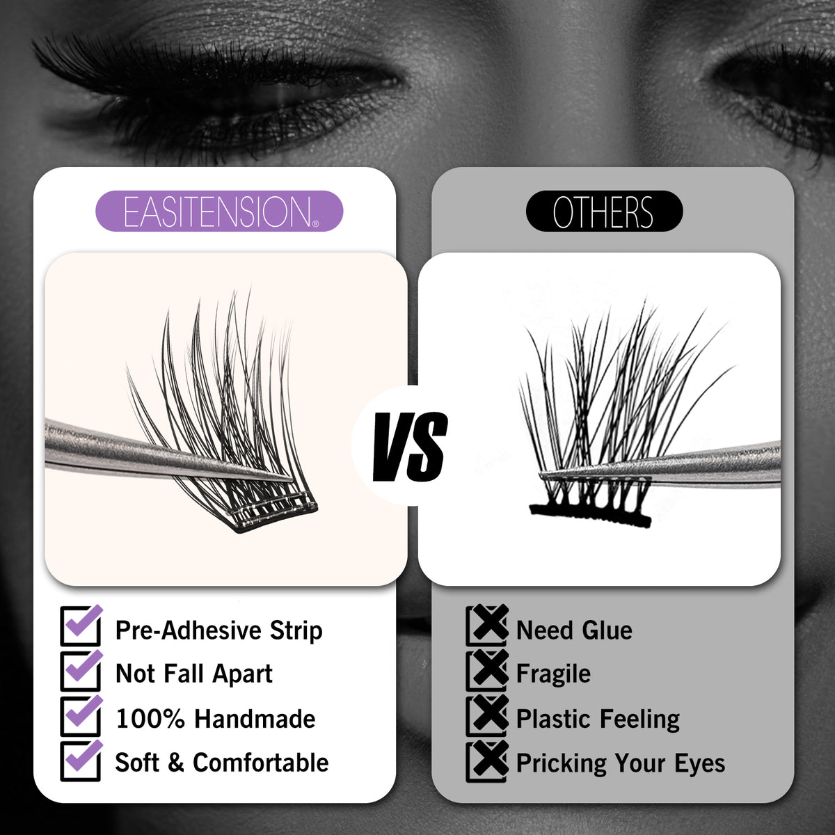 EASITENSION 156 PCS Self Adhesive Eyelashes Clusters Kit Lash Clusters DIY Eyelashes Pre Glued No Glue Needed No Remover No residue