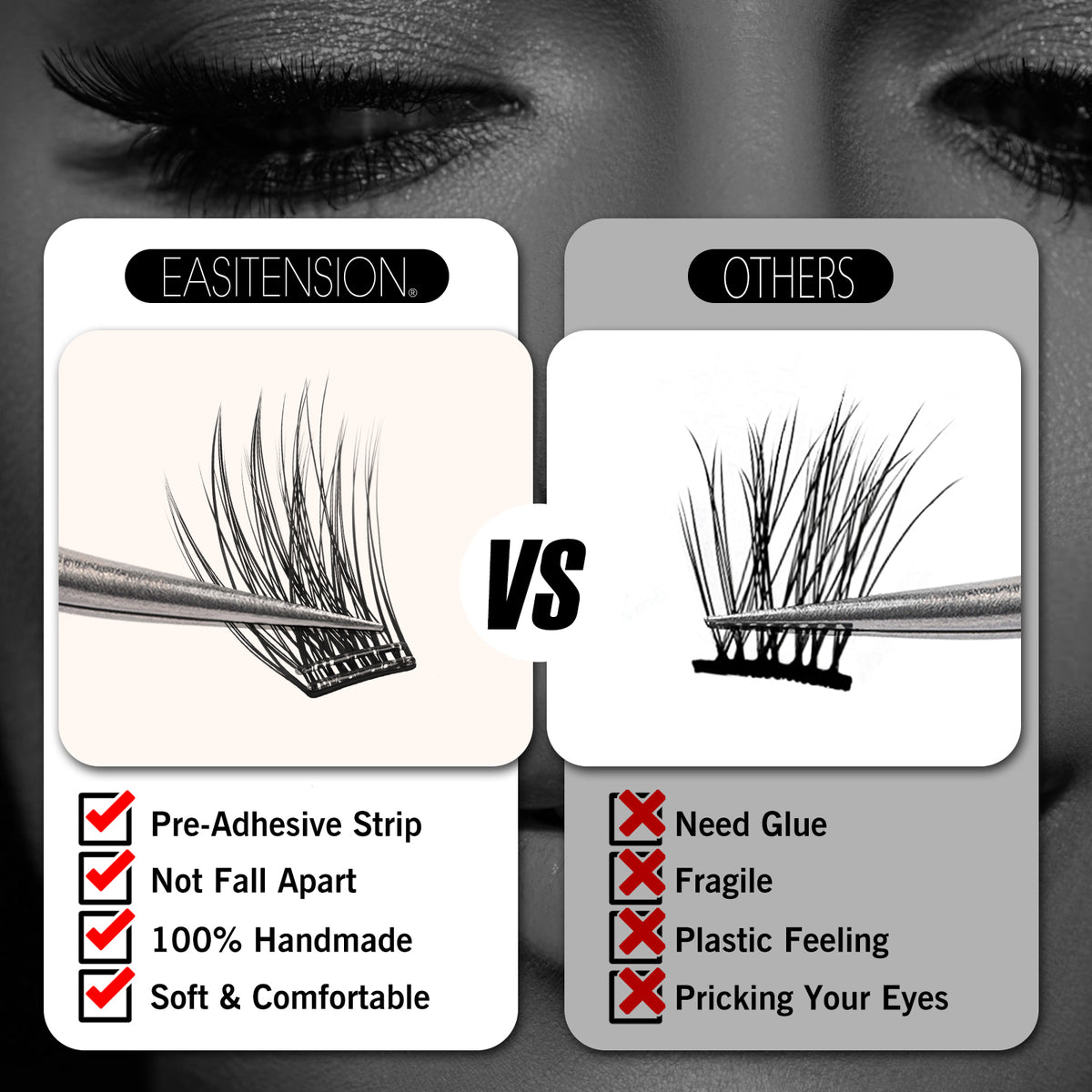 EASITENSION 156 PCS Self Adhesive Eyelashes Clusters Kit Lash Clusters DIY Eyelashes Pre Glued No Glue Needed No Remover No residue