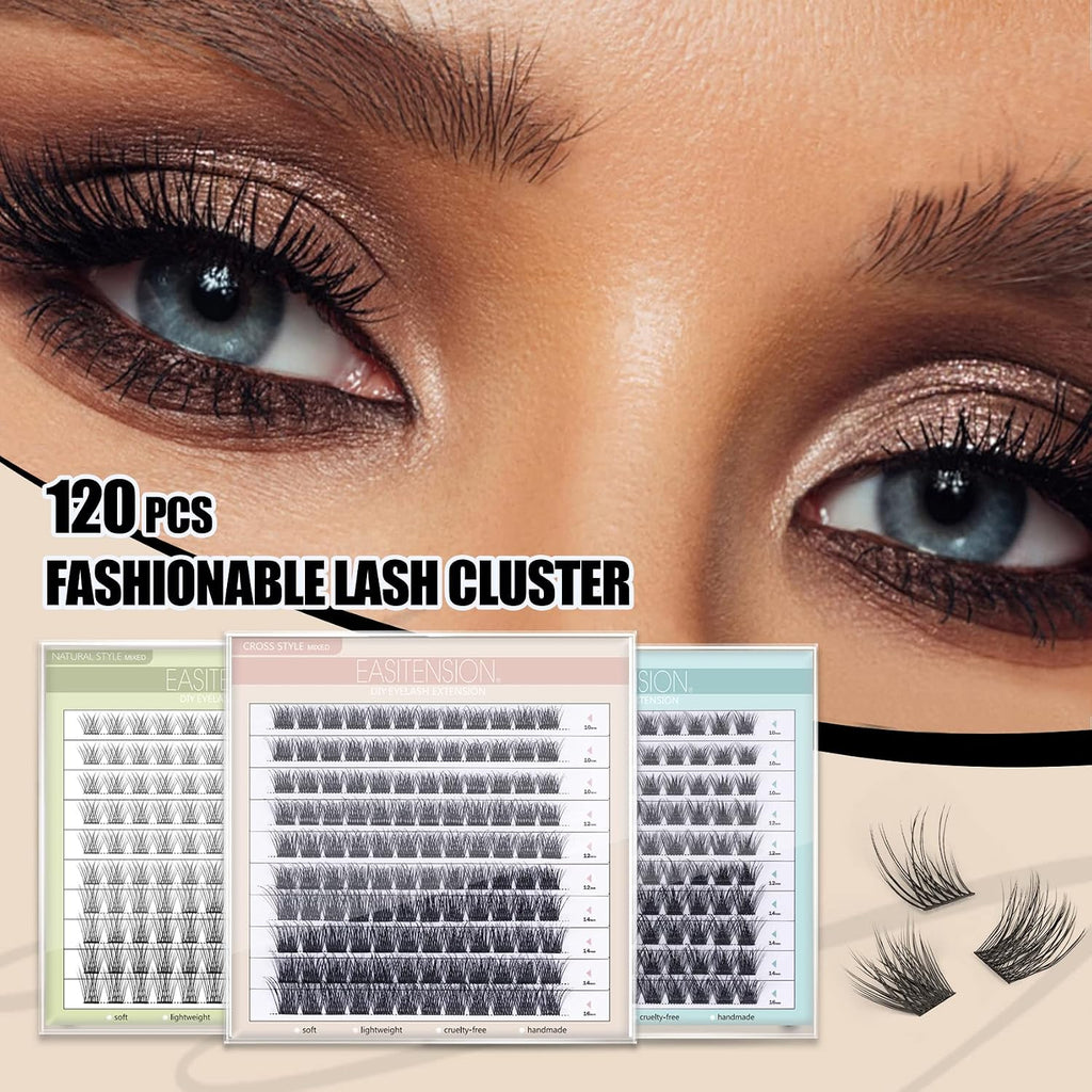 DIY Eyelash Extension Lash Clusters 120 Clusters False Eyelash  Effect Individual Natural Lashes Set at Home Eyelash Extension  Lashes Pack Volume Mixed